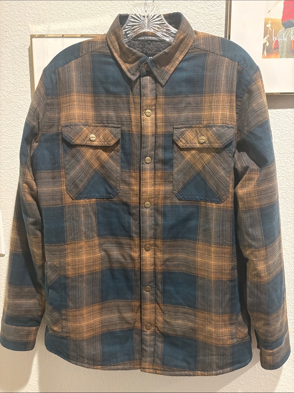 Kuhl Men's Blue, Brown, Burnt Orange  Plaid Sherpa-Lined Jacket size small